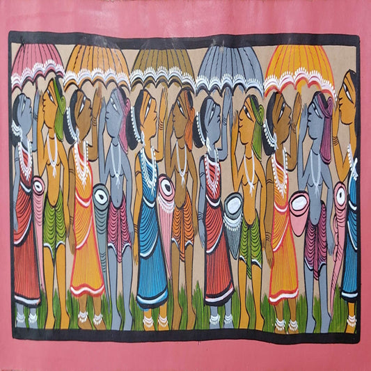 Adivasi Tribe Dancing In Rain Bengal Patachitra
