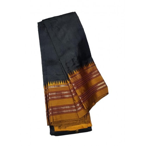 Alluring Narayanpet Handloom Woven Strips Black Colour Mulberry Silk Saree With Elegant Pallu