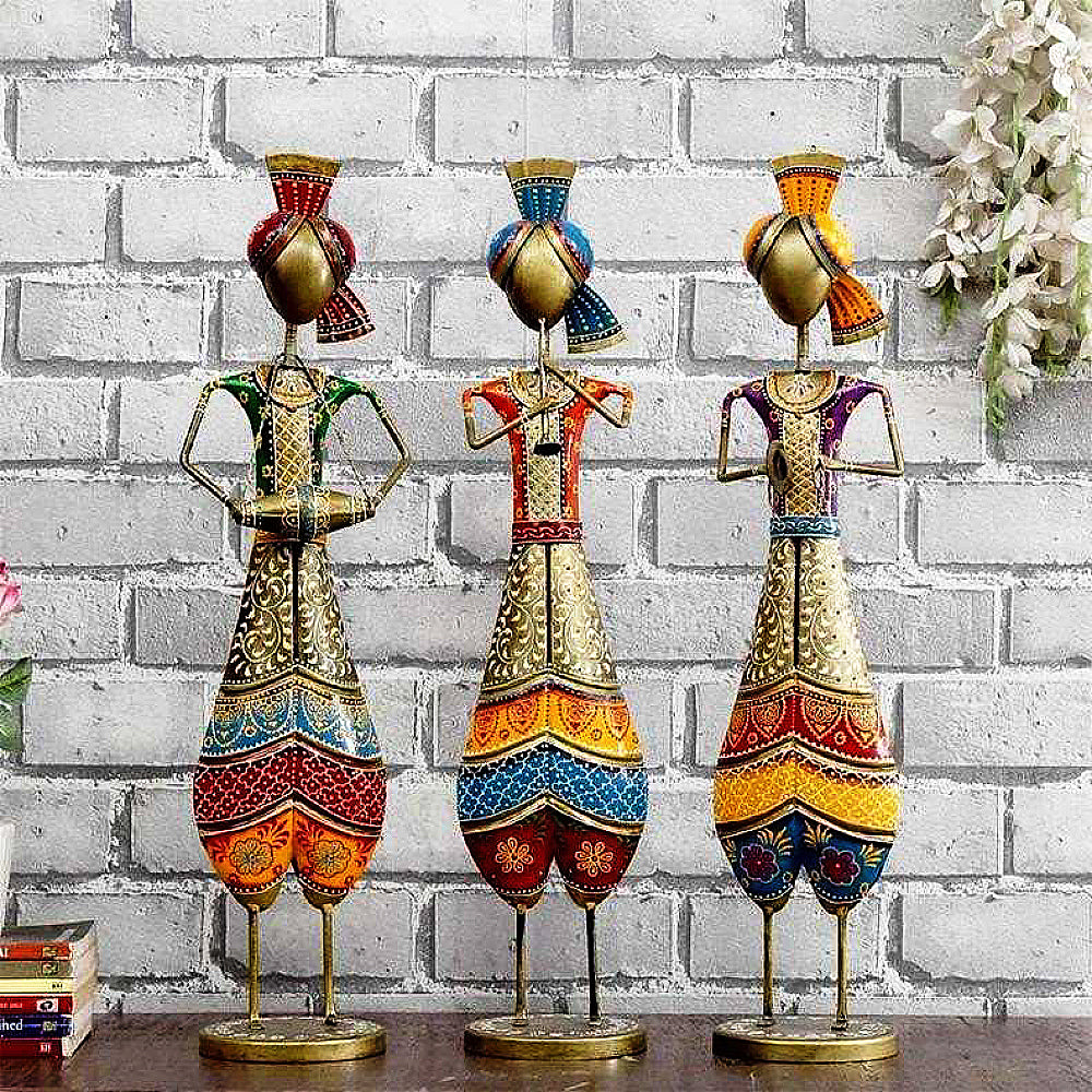 Ancient Art Metal Human Figurine Set Of 3