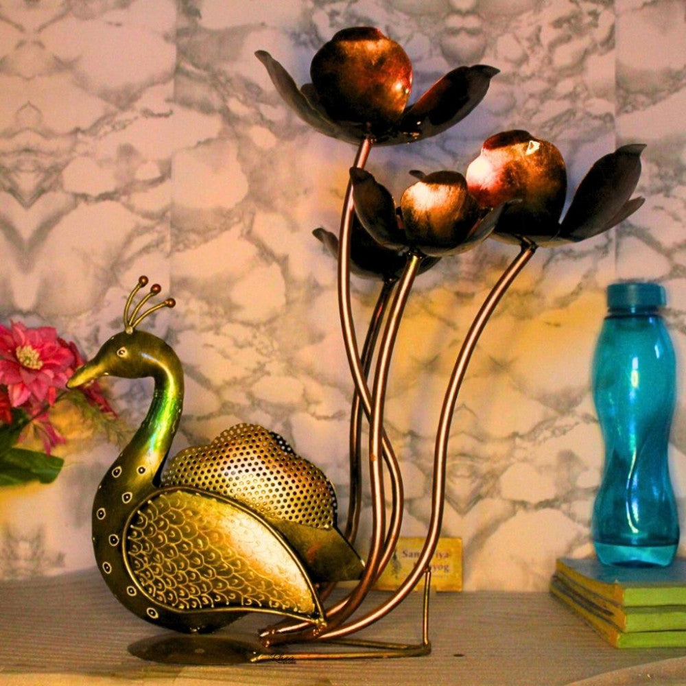 Antique Finish Metal Peacock Décor
