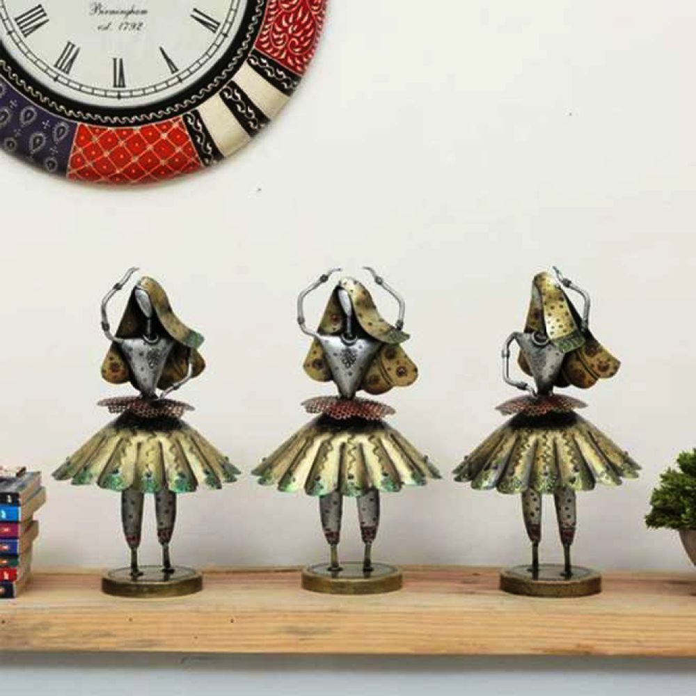 Antique Wrought Ladies Figurine Set Of 3