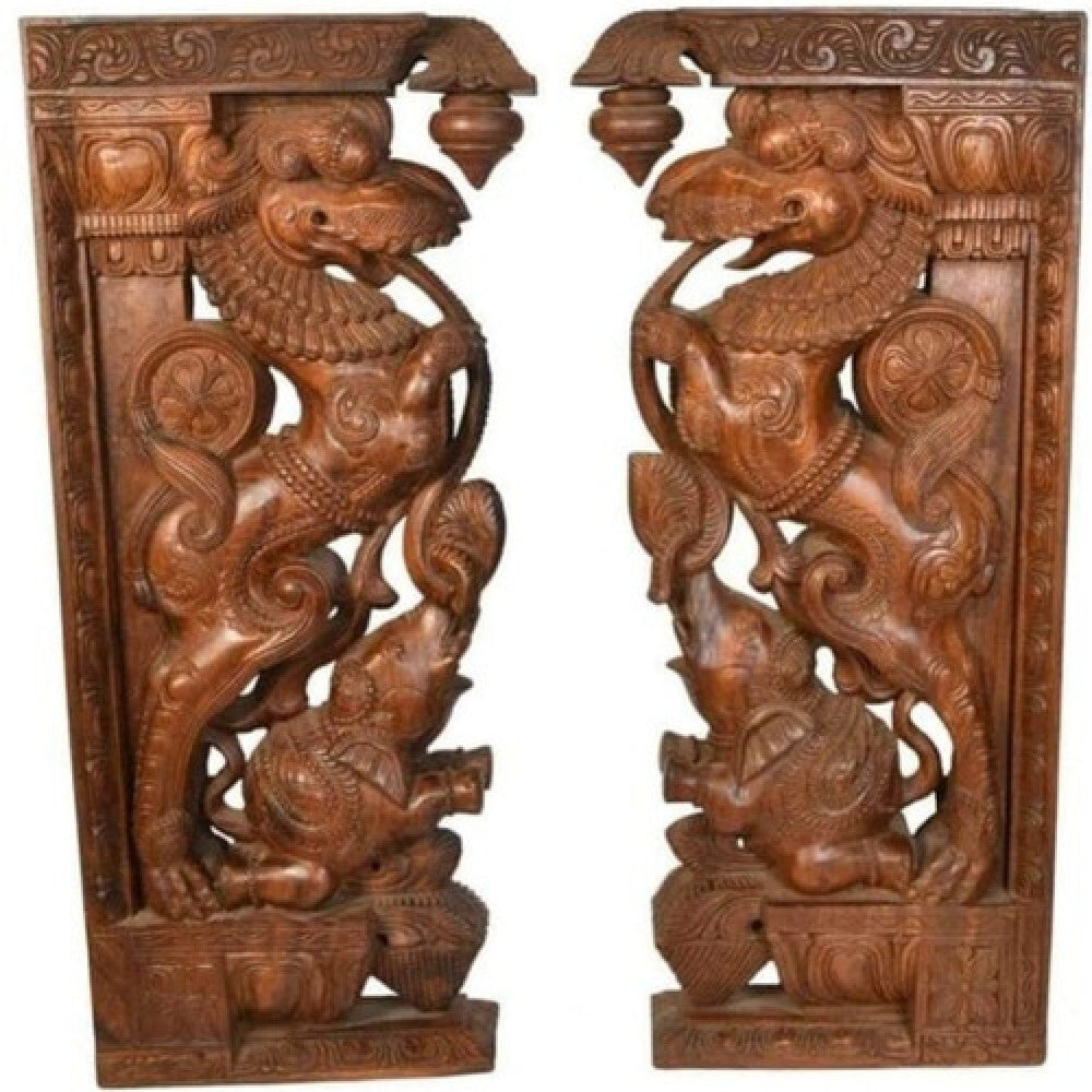 Arumbavur Handcarved Mythical Yaazhi - Set of 2