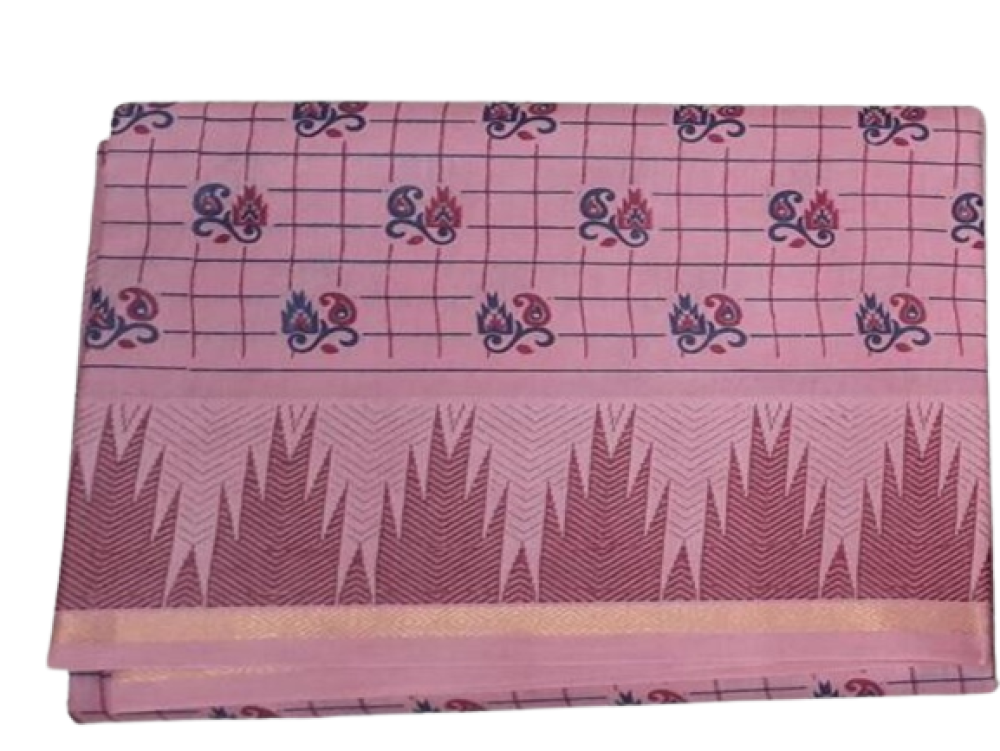Authentic Madurai Sungudi Saree - Pink Colour with Zari Patterned