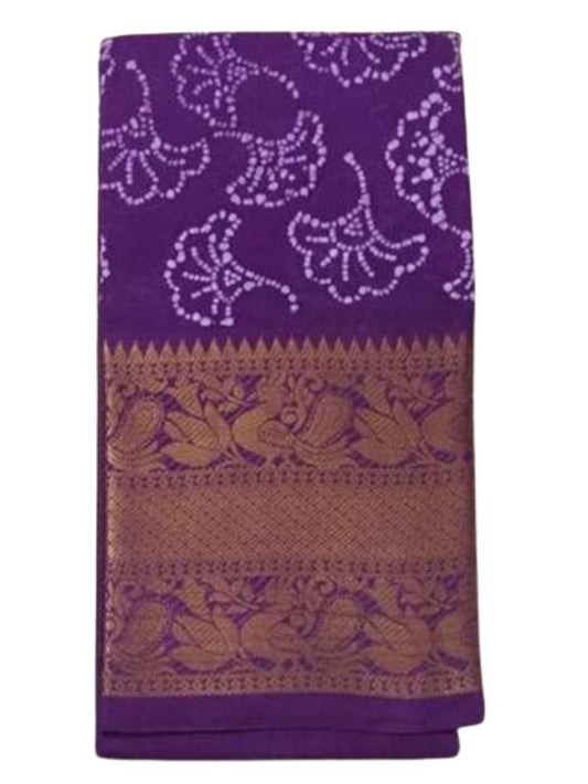 Authentic Madurai Sungudi Saree Violet Themed With Classical Floral Design