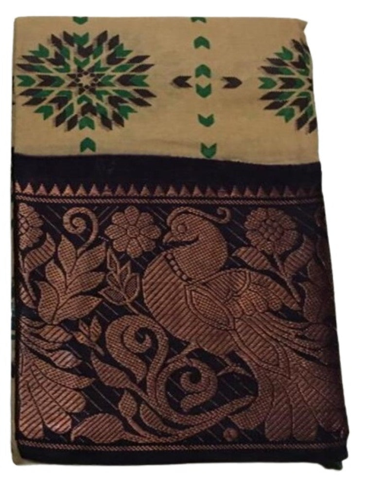 Authentic Madurai Sungudi Sarees- Green Pattern with Peacock Zari Themed