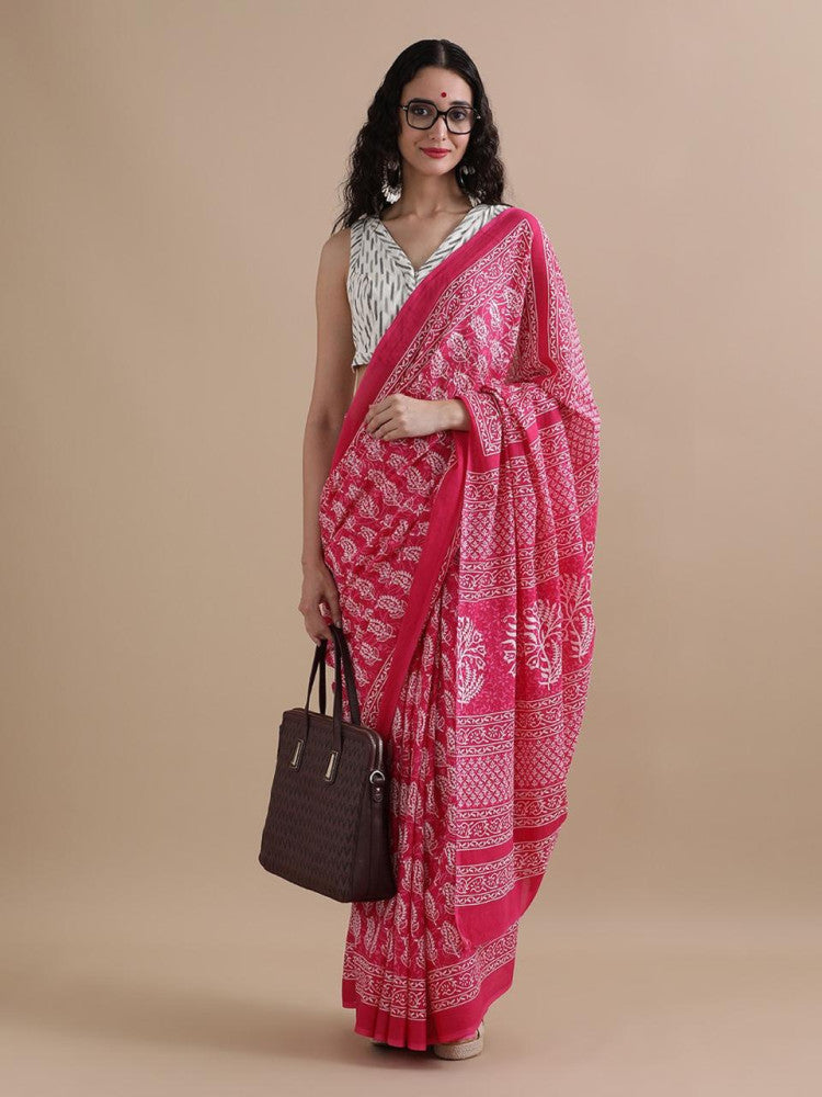 Bagru Block Print Cotton mulmul Saree Style 103