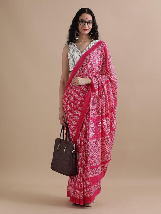 Bagru Block Print Cotton mulmul Saree Style 103