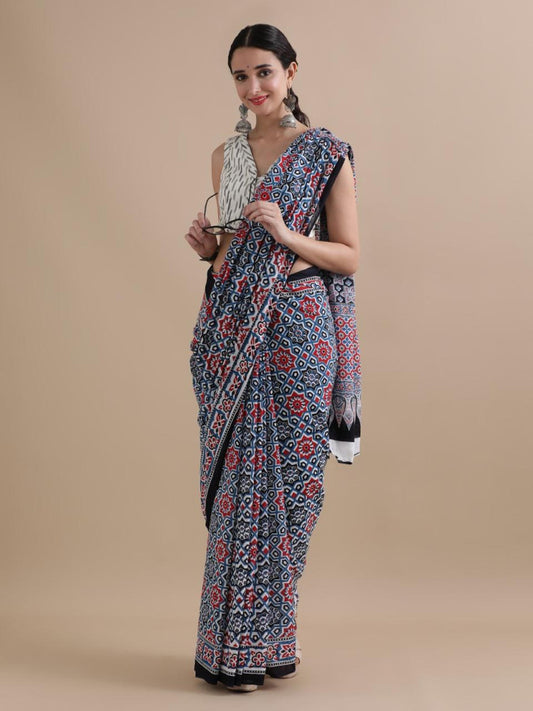 Bagru Block Print Cotton mulmul Saree Style 110