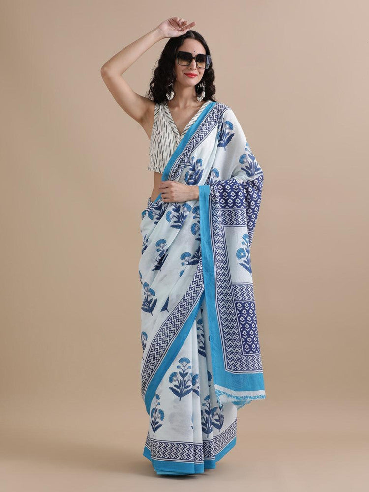 Bagru Block Print Cotton mulmul Saree Style 113