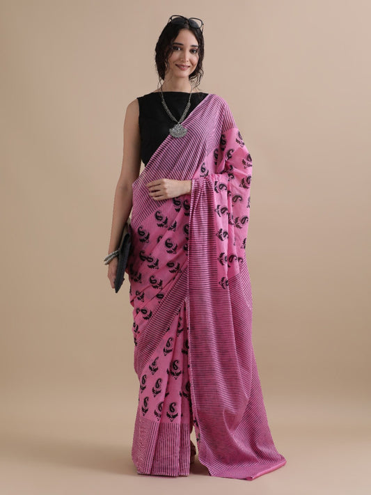 Bagru Block Print Cotton mulmul Saree Style 129