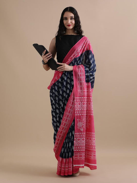 Bagru Block Print Cotton mulmul Saree Style 136