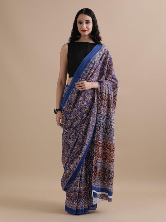 Bagru Block Print Cotton mulmul Saree Style 138