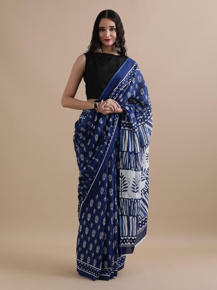 Bagru Block Print Cotton mulmul Saree Style 142