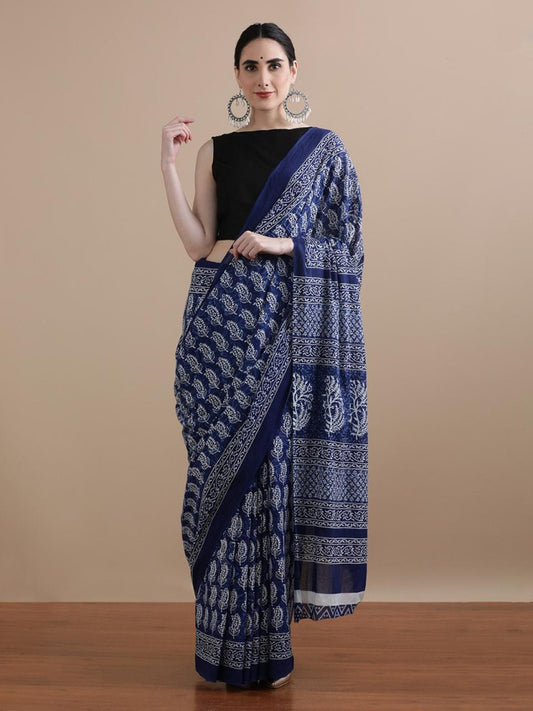 Bagru Block Print Cotton mulmul Saree Style 143