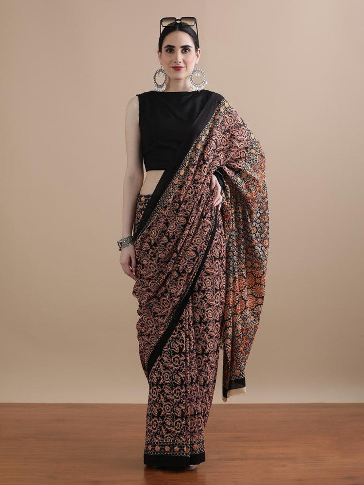 Bagru Block Print Cotton mulmul Saree Style 145