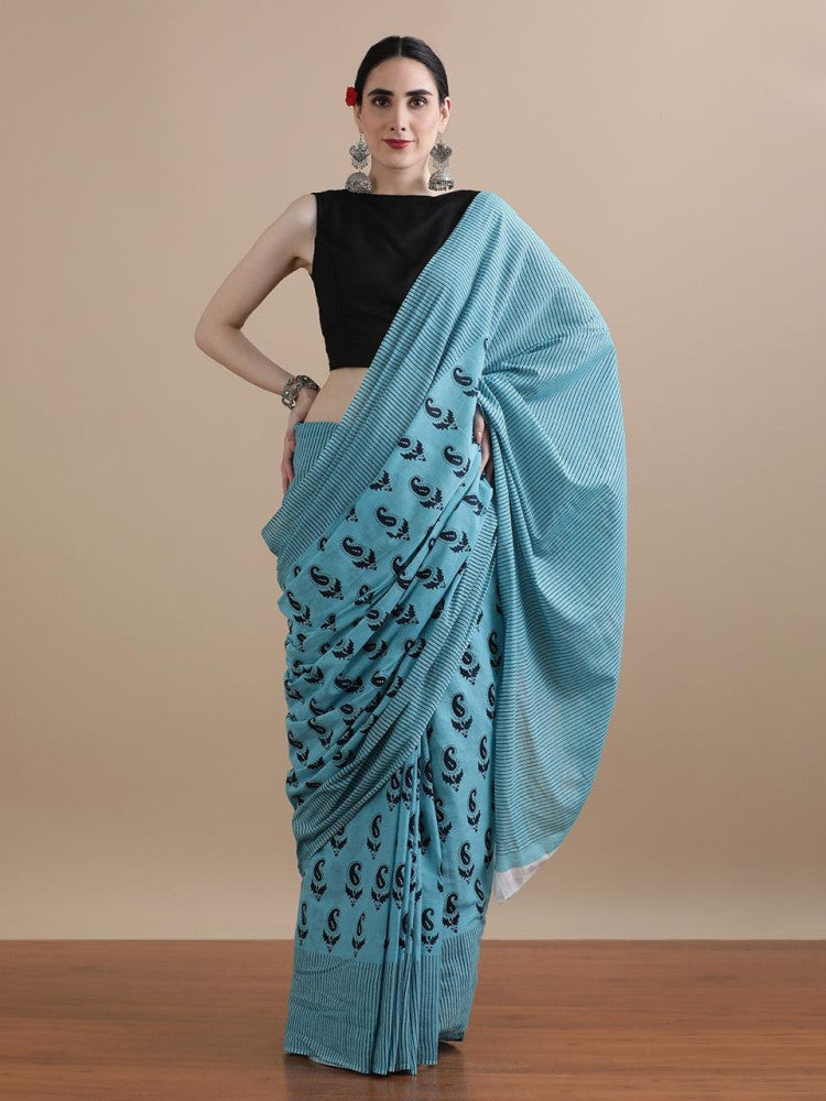 Bagru Block Print Cotton mulmul Saree Style 150