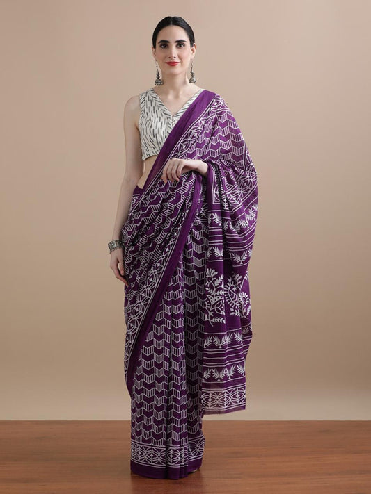 Bagru Block Print Cotton mulmul Saree Style 155