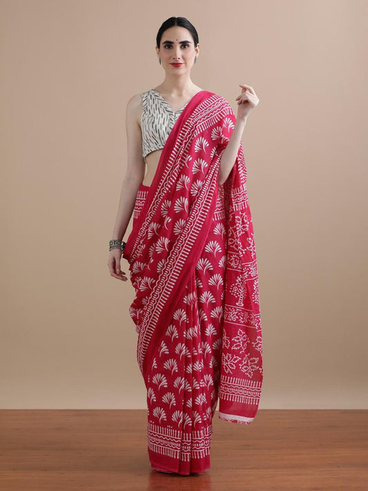 Bagru Block Print Cotton mulmul Saree Style 156