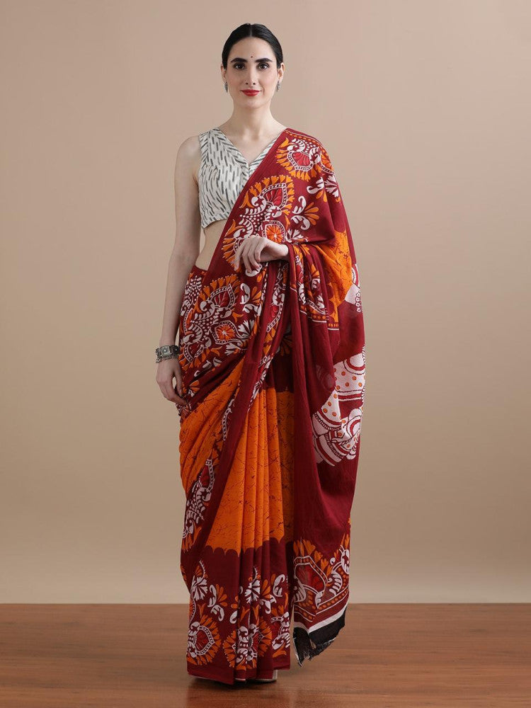 Bagru Block Print Cotton mulmul Saree Style 159