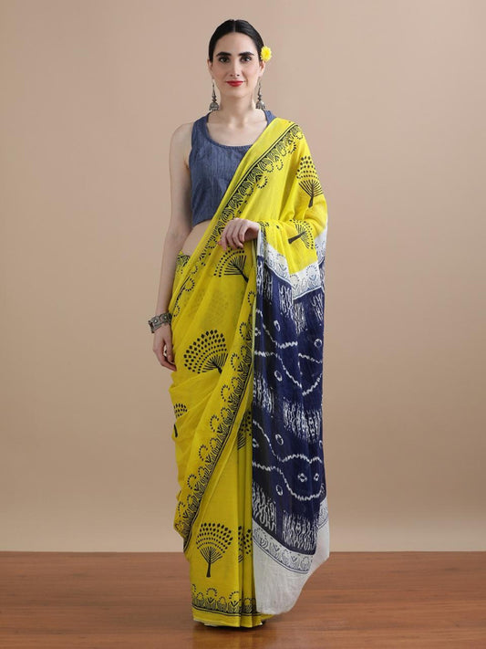 Bagru Block Print Cotton mulmul Saree Style 163