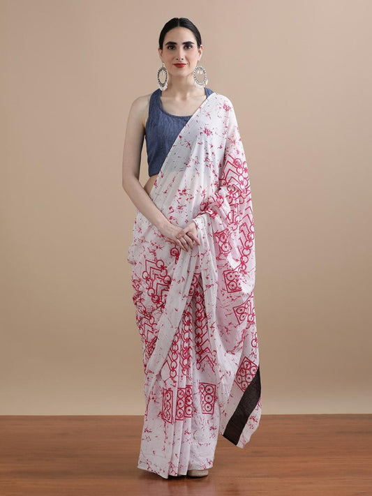 Bagru Block Print Cotton mulmul Saree Style 166