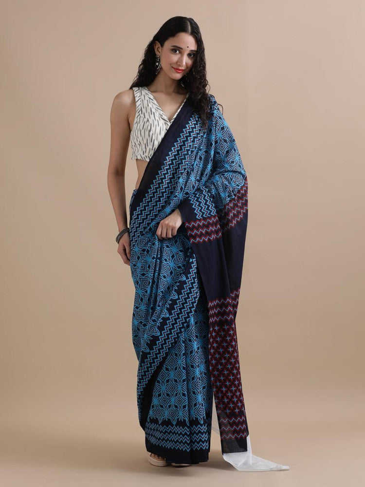 Bagru Block Print Cotton mulmul Saree Style 167