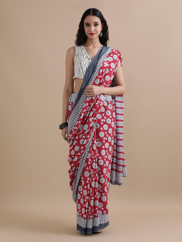 Bagru Block Print Cotton mulmul Saree Style 169