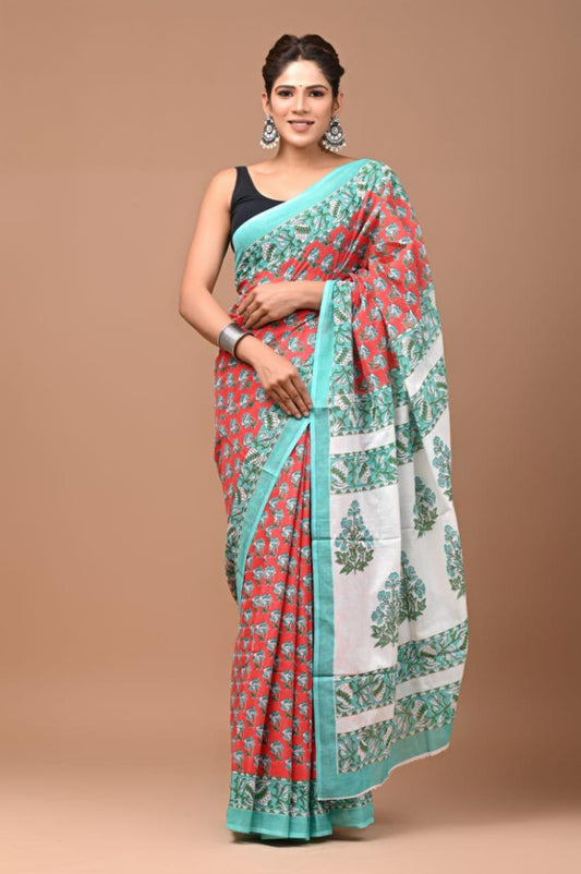 Bagru Block Print Cotton mulmul Saree Style 174