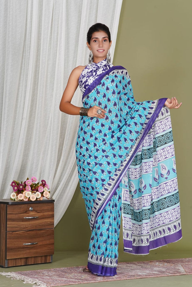 Bagru Block Print Cotton mulmul Saree Style 183