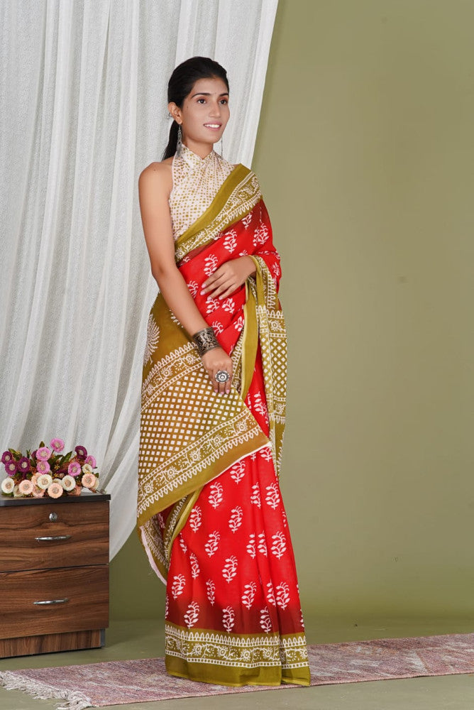 Bagru Block Print Cotton mulmul Saree Style 185