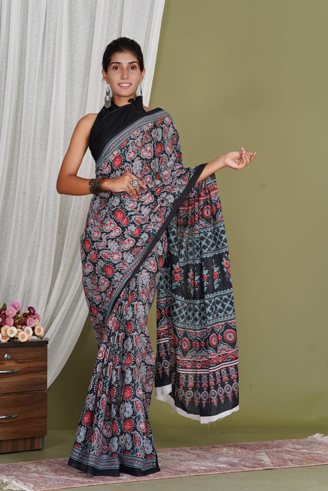 Bagru Block Print Cotton mulmul Saree Style 190