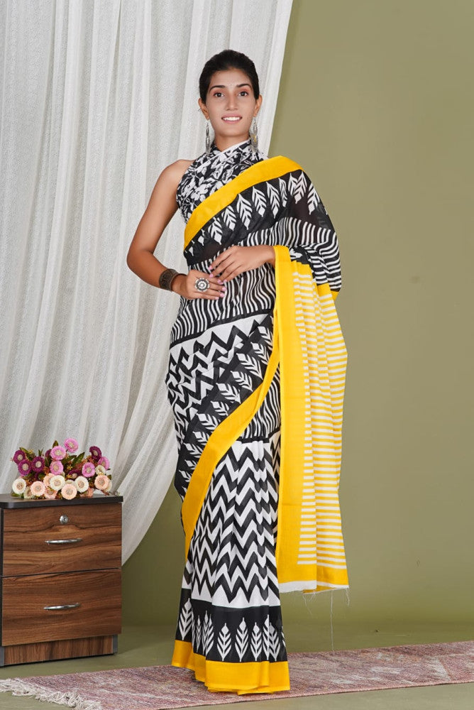 Bagru Block Print Cotton mulmul Saree Style 193