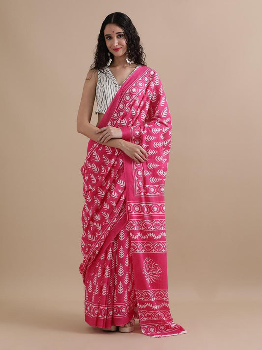 Bagru Block Print Cotton mulmul Saree Style 93