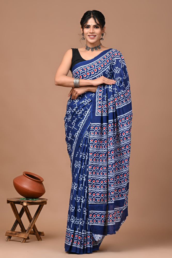 Bagru Block Print Cotton mulmul Sarees Style 10