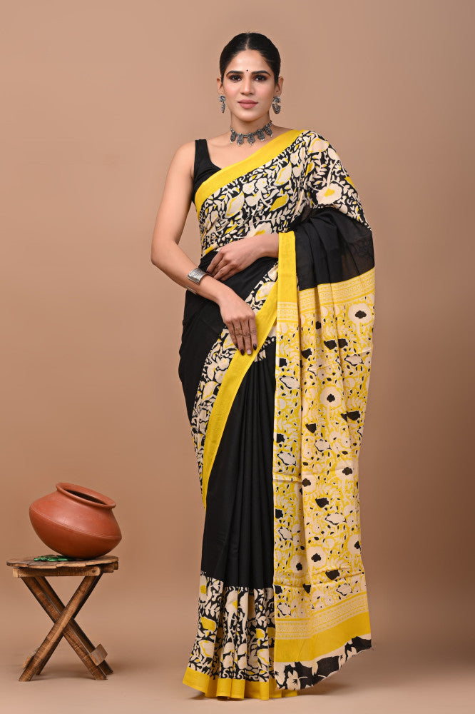 Bagru Block Print Cotton mulmul Sarees Style 11