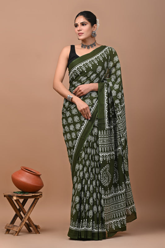 Bagru Block Print Cotton mulmul Sarees Style 13