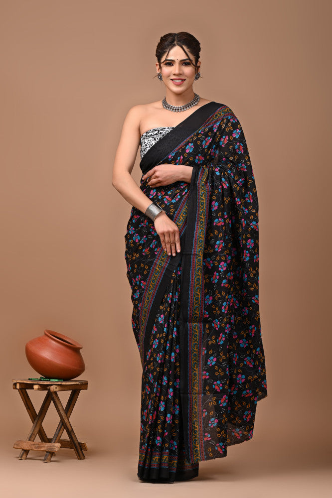 Bagru Block Print Cotton mulmul Sarees Style 18