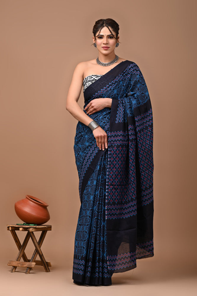 Bagru Block Print Cotton mulmul Sarees Style 19