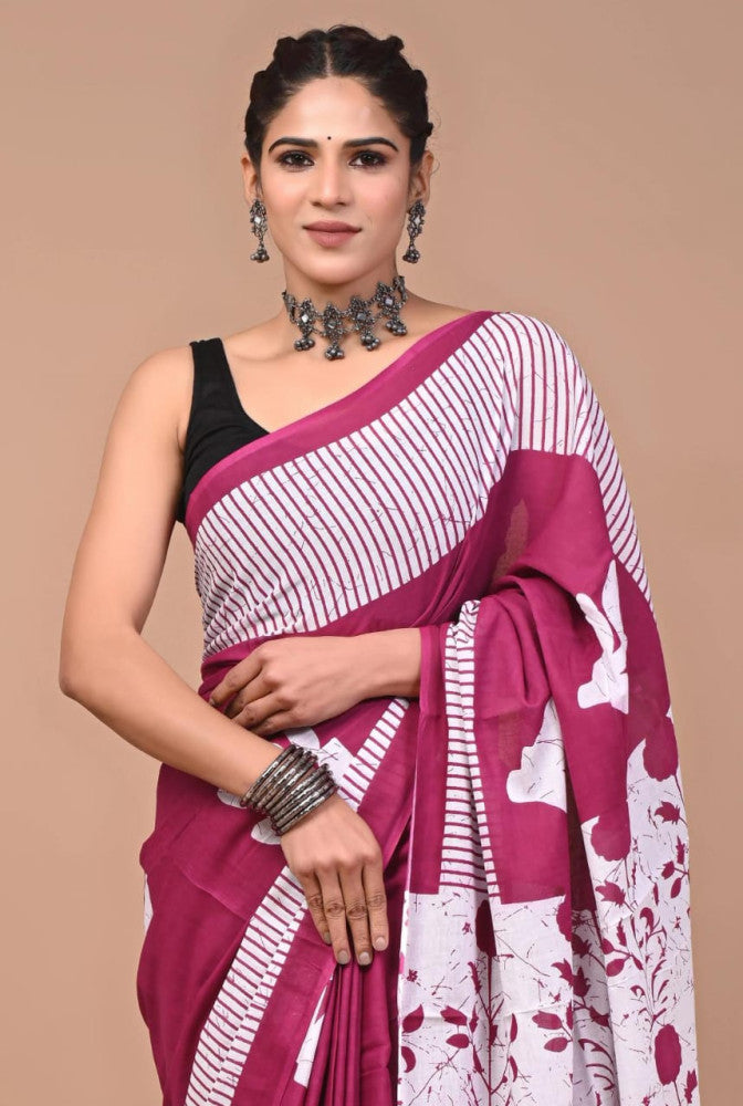 Bagru Block Print Cotton mulmul Sarees Style 2
