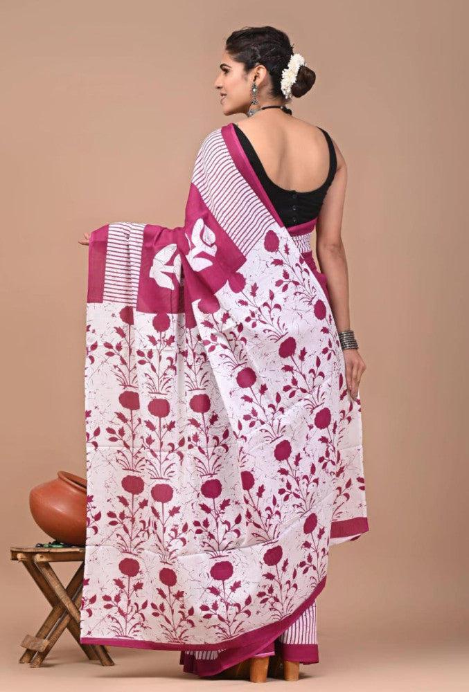 Bagru Block Print Cotton mulmul Sarees Style 2