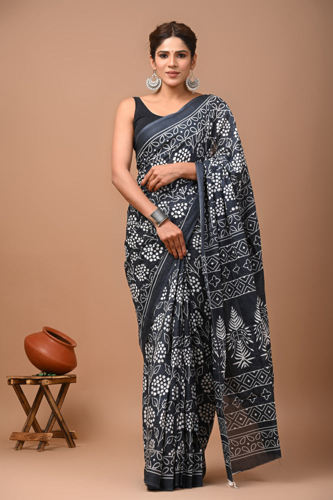 Bagru Block Print Cotton mulmul Sarees Style 22