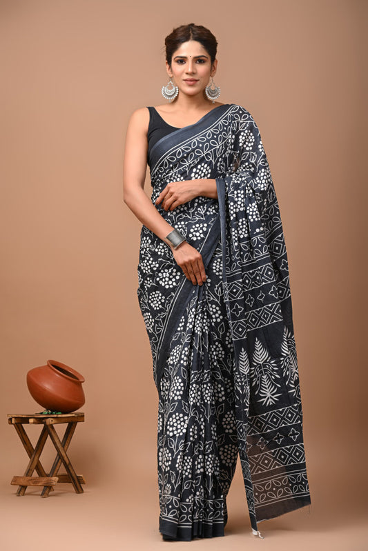 Bagru Block Print Cotton mulmul Sarees Style 22