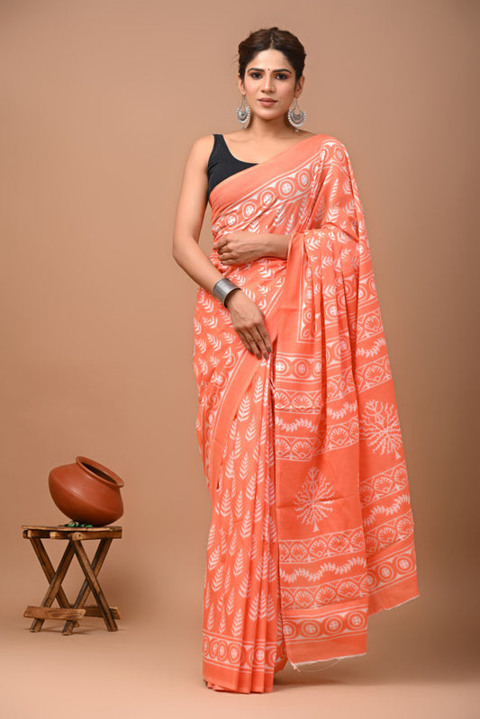 Bagru Block Print Cotton mulmul Sarees Style 27