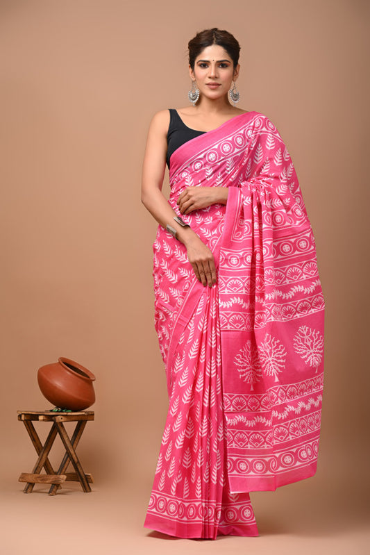 Bagru Block Print Cotton mulmul Sarees Style 28