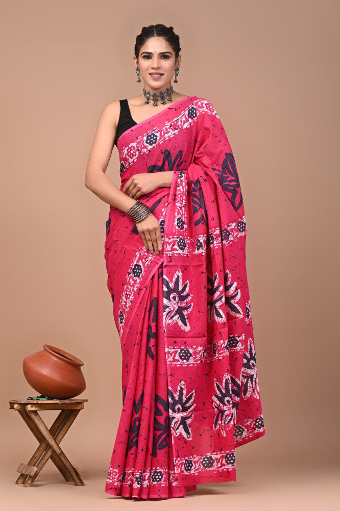 Bagru Block Print Cotton mulmul Sarees Style 3