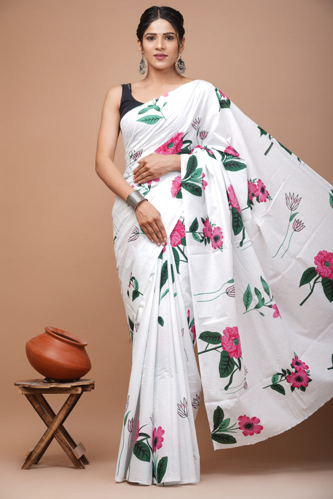 Bagru Block Print Cotton mulmul Sarees Style 30