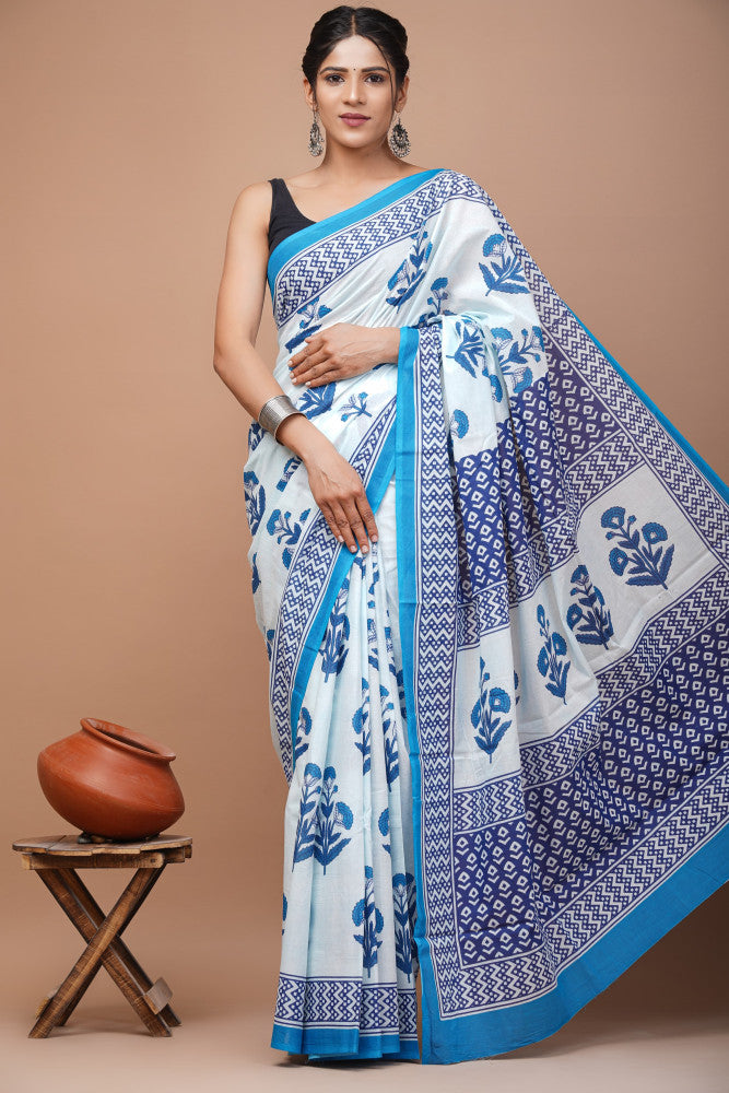 Bagru Block Print Cotton mulmul Sarees Style 33