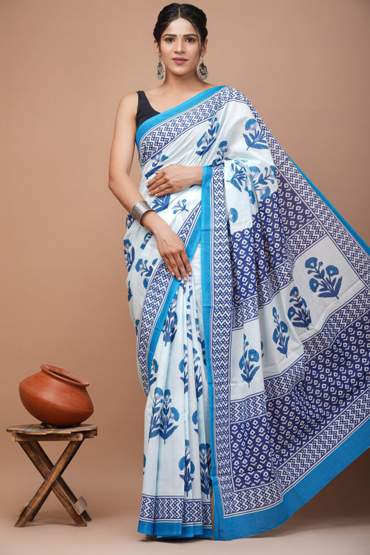 Bagru Block Print Cotton mulmul Sarees Style 33