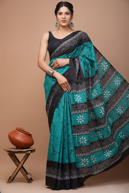 Bagru Block Print Cotton mulmul Sarees Style 34