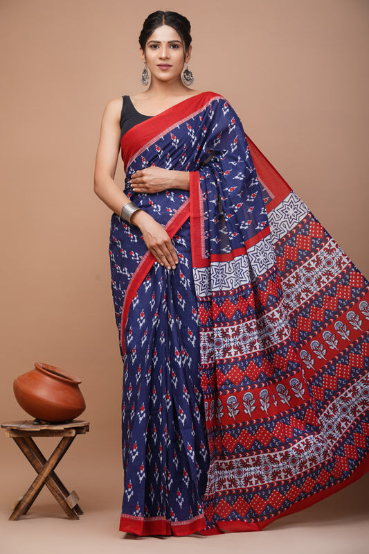 Bagru Block Print Cotton mulmul Sarees Style 42